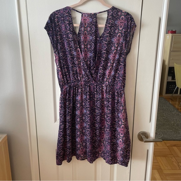 Pink rosé short pattern dress with elastic in waist size L - Picture 2 of 6